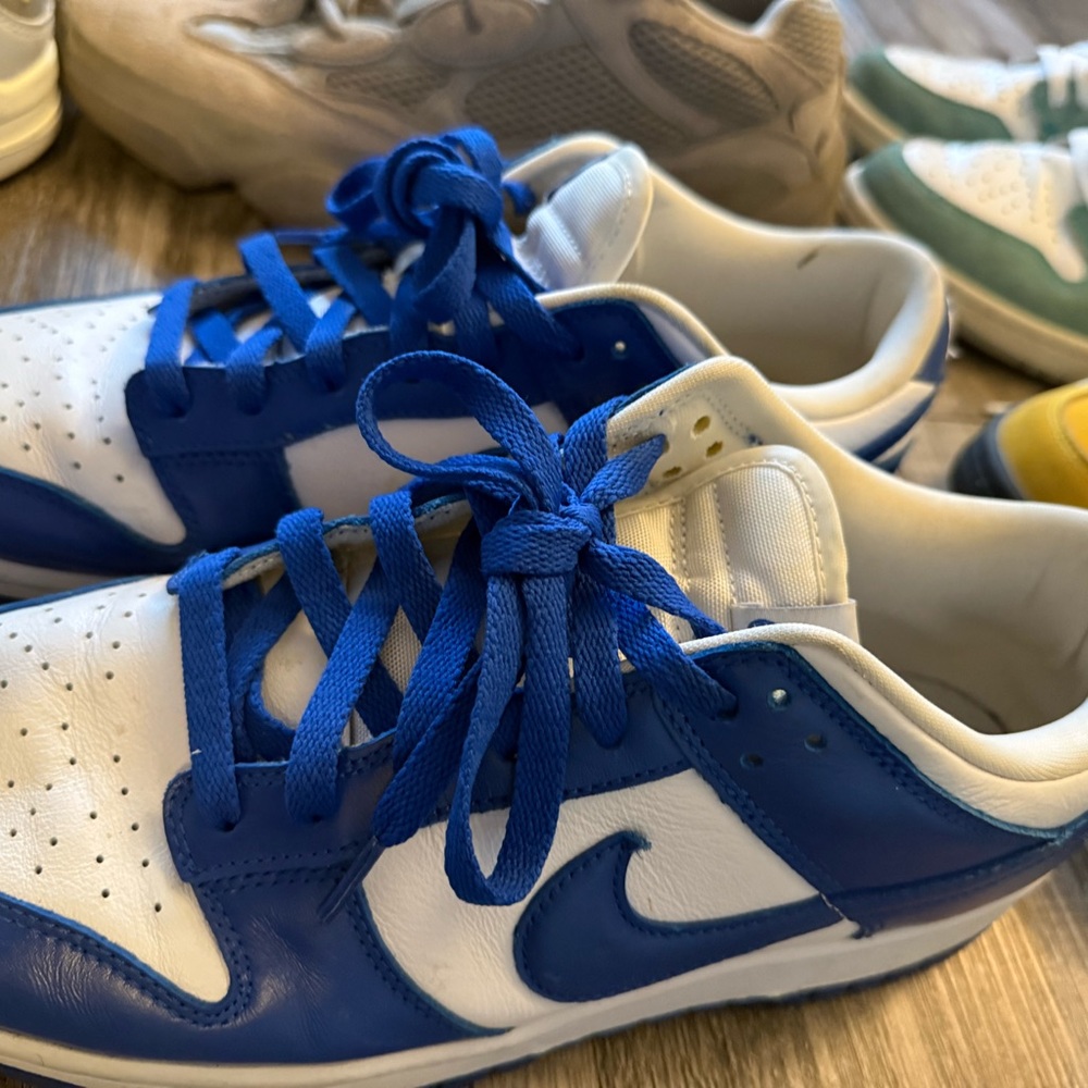 Blue and white dunks